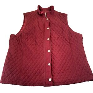 Liz CLAIBORNE  Burgundy Quilted Vest Women's L Full‎ Zip Plus Snaps Classic Fall